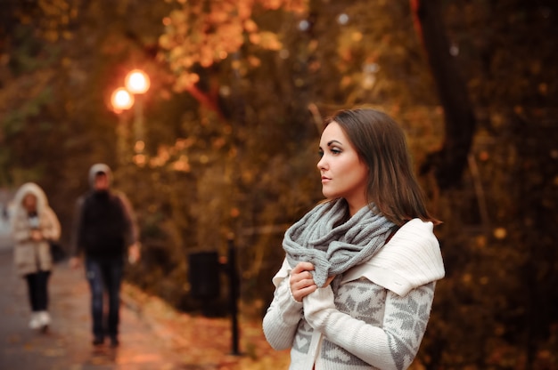 Young woman portrait autumn evening.