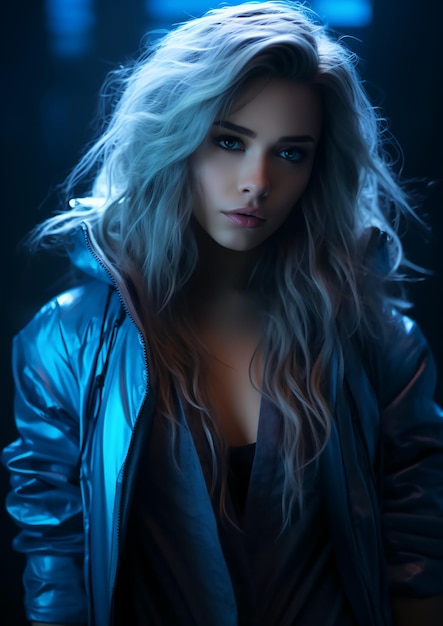 Photo young woman portrait with neon lighting