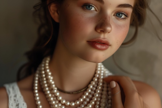 Young Woman Posing with Pearl Jewelry