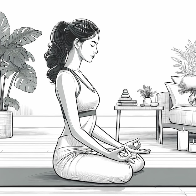 Фото Молодая женщина практикует йогу физическую и духовную практику векторная иллюстрация