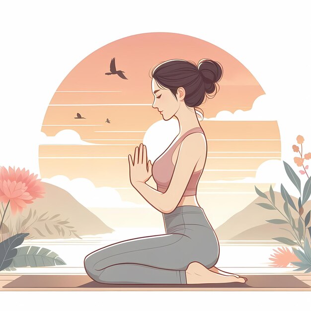 Photo young woman practices yoga physical and spiritual practice vector illustration