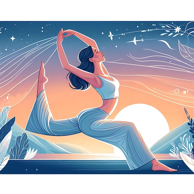Photo young woman practices yoga physical and spiritual practice vector illustration