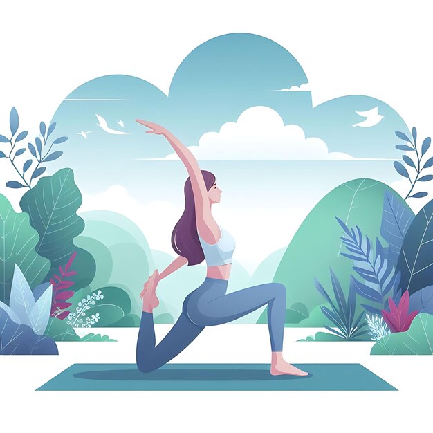 Photo young woman practices yoga physical and spiritual practice vector illustration