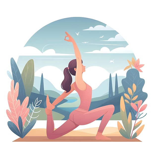 Young woman practices yoga Physical and spiritual practice Vector illustration