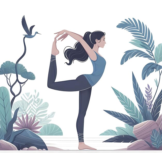 Young woman practices yoga Physical and spiritual practice Vector illustration