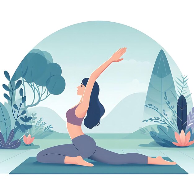 Young woman practices yoga Physical and spiritual practice Vector illustration