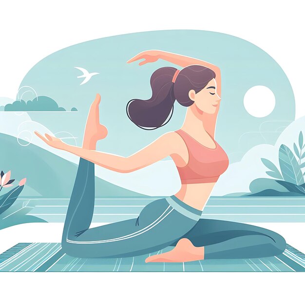 Young woman practices yoga Physical and spiritual practice Vector illustration