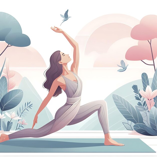 Foto giovane donna pratica lo yoga pratica fisica e spirituale illustrazione vettoriale