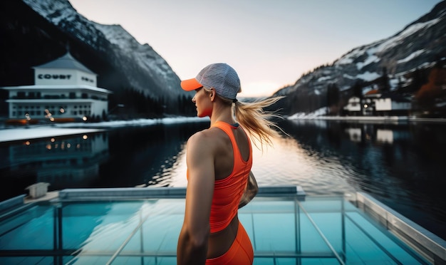 Young woman practicing cold exposure for metabolism Improve health concept