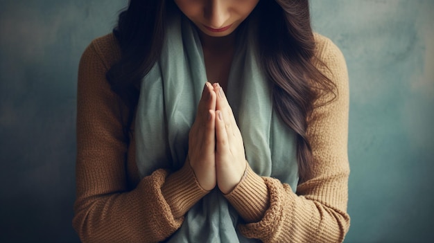 写真 モスクで祈る若い女性