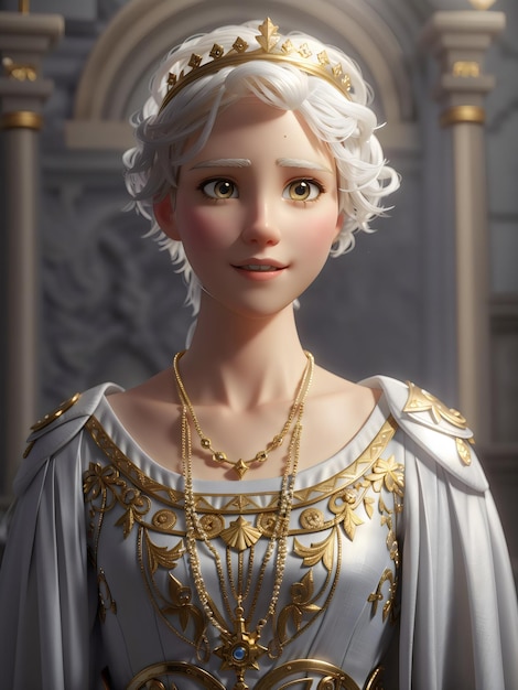 Young Woman in Queen Avatar 3D cartoon style created with Generative AI