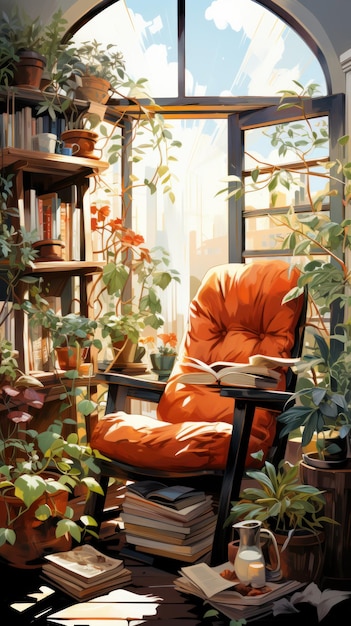 Young Woman Reading a Book in a Cozy Corner AI Generated