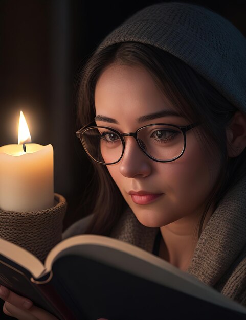 young woman reading book