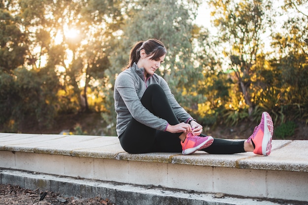 Young woman ready running sneakers