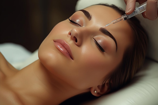 Молодая женщина получает инъекцию ботокса в рамках косметической процедуры в салоне красоты