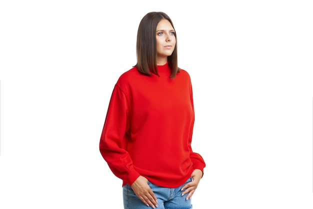 Young woman in red blouse isolated. High quality photo