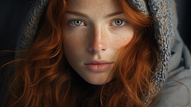 young woman in red sweater and hat