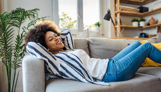 young woman relaxing on her sofa