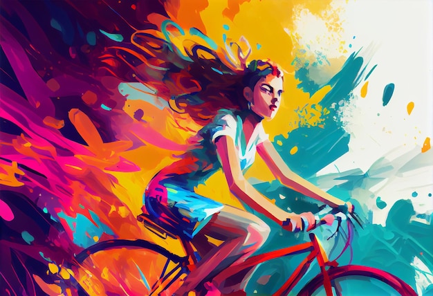 Young woman riding a bicycle Generate Ai