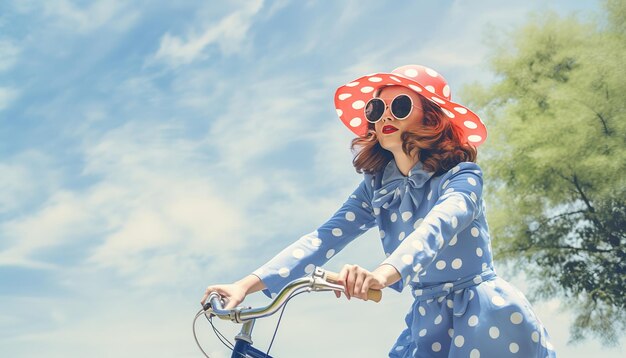 写真 自転車に乗る若い女性