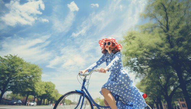 写真 自転車に乗る若い女性