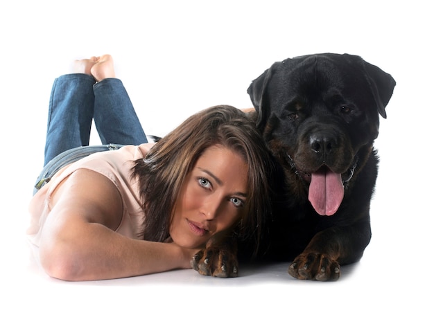 young woman and rottweiler