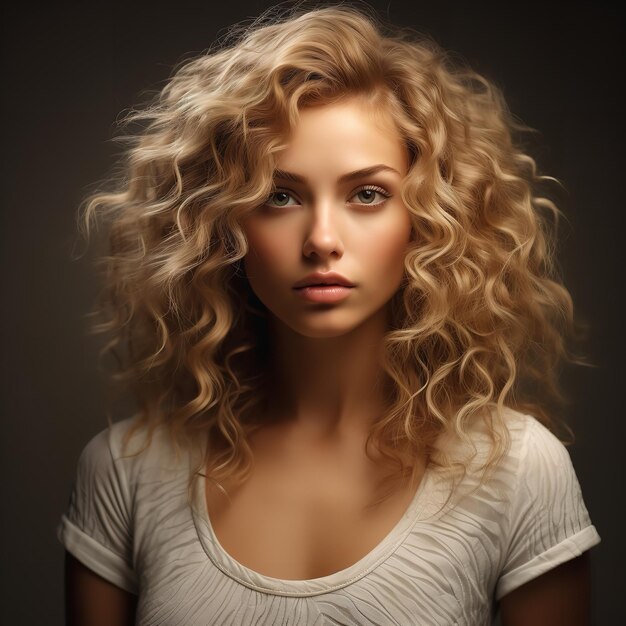 A young woman's portrait with her naturally curly blonde hair Generative Ai