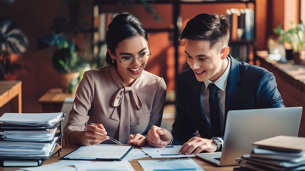 Young woman and sales representative going through work papers