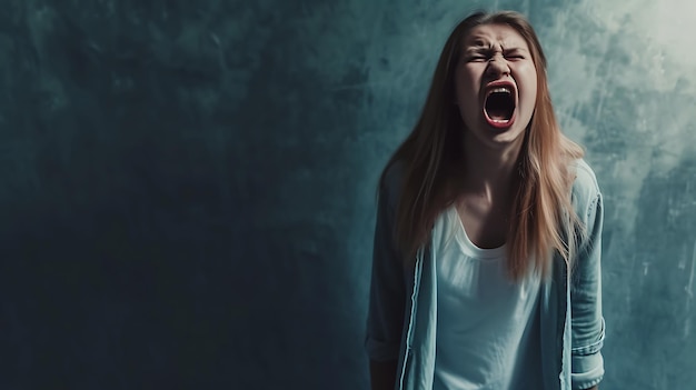 young woman screaming and yelling