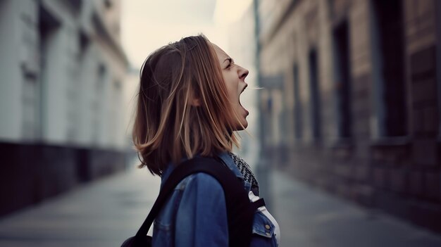 Photo young woman screaming and yelling