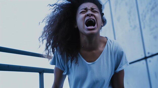 Photo young woman screaming and yelling