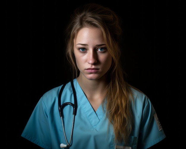 a young woman in scrubs with a stethoscope