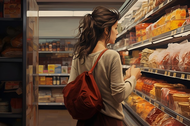 Young woman shop in grocery store Generative AI