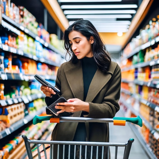 A young woman shopping at a supermarket AI_Generated