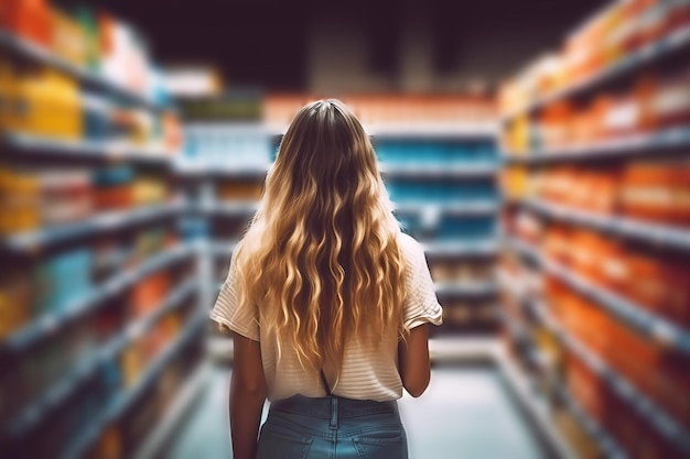 Young woman shopping in a supermarket Generative ai design