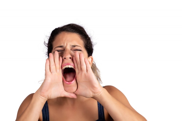 Young woman shouting and screaming.