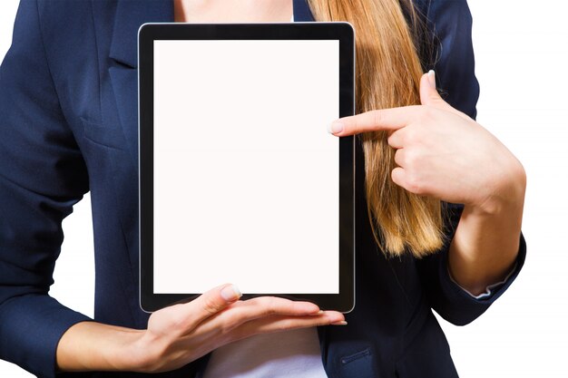 Young woman showing a tablet PC