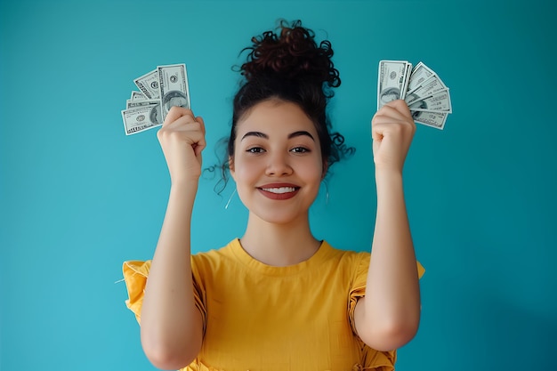 Young Woman Showing Victory with Fist Clenched