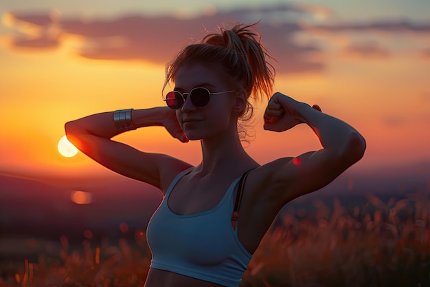 Foto giovane donna sospira il sole