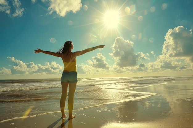 太陽を嘆く若い女性