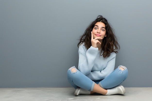 Young Woman Sitting Beautifully on the Floor