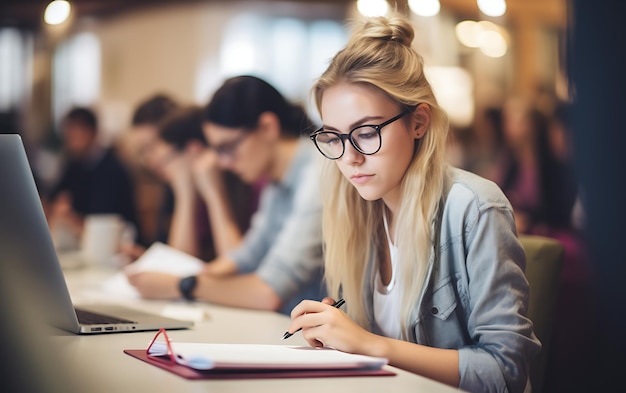 Foto giovane donna seduta sul desktop portatile