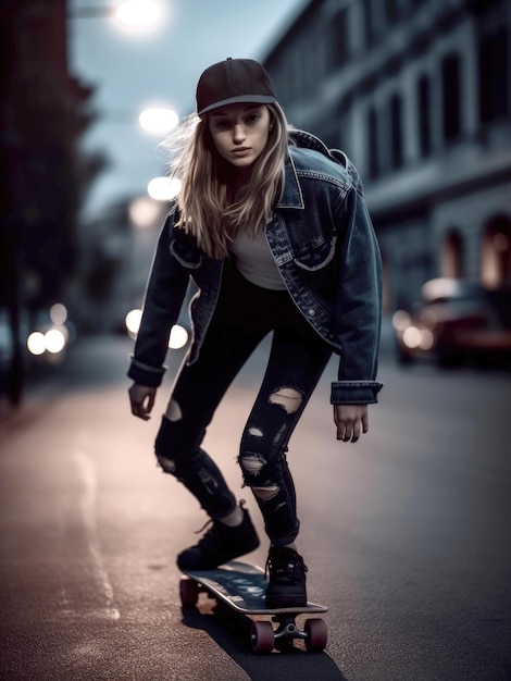 Young woman skateboarding