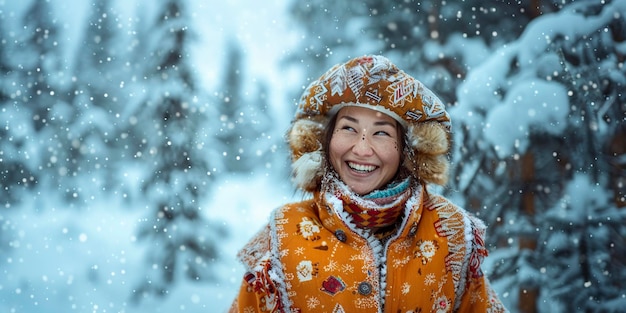 young woman skiing in traditional attire