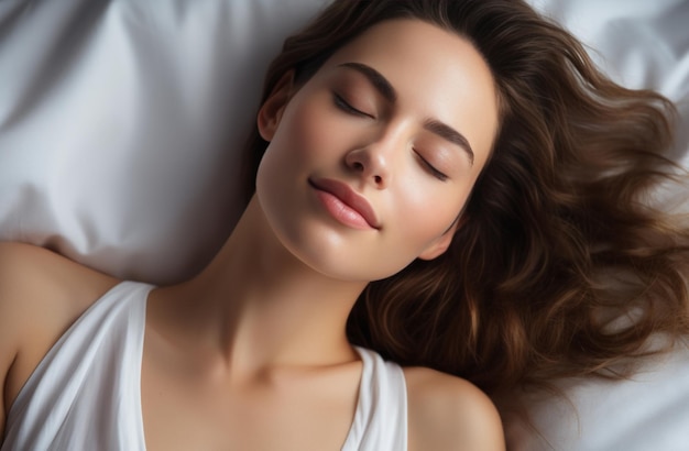 a young woman sleeping in a bed