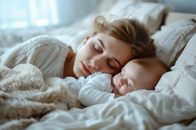 Foto una giovane donna che dorme nel letto