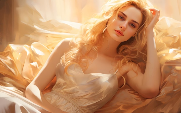 young woman sleeping on her bed digital painting