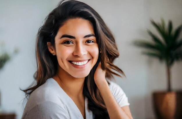 Young woman smiling in the bathroom at home skin care concept