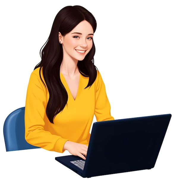 Photo young woman smiling relax clothing using laptop images with ai generated