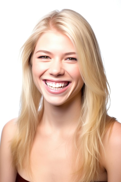 A young woman smiling while isolated on a white background created with generative ai